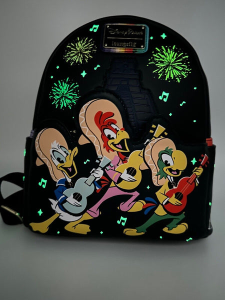 Disney Parks The Three Caballeros Loungefly Backpack EPCOT Mexico Pavilion GITD