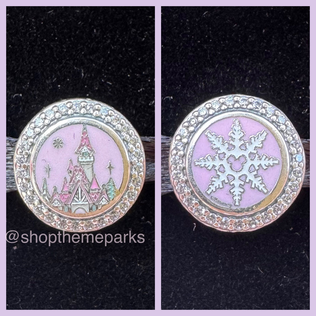 Disney Parks Pandora Pink Castle Mickey Snowflake Exclusive Button Charm Holiday 2025