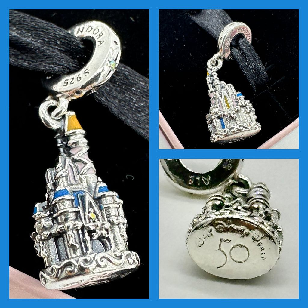 Disney Parks Pandora WDW 50th Anniversary Cinderella Castle Dangle Charm