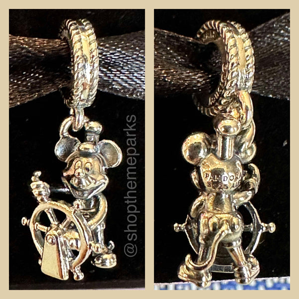 Disney Parks Pandora Charm Steamboat Willie Mickey Mouse Dangle
