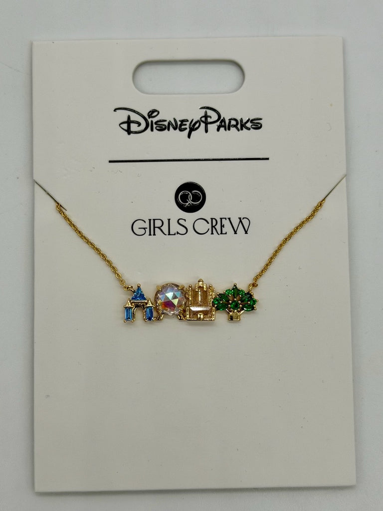 Disney Parks Girls Crew WDW Attractions Icons Necklace Four Parks NWT 20250