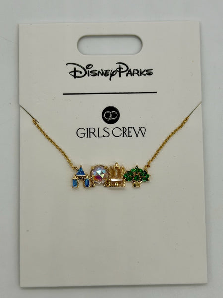 Disney Parks Girls Crew WDW Attractions Icons Necklace Four Parks NWT 20250