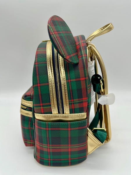Disney Parks Christmas Holiday Plaid Loungefly Mini Backpack 2025 Gold Red Green4