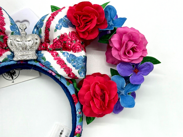 Disney EPCOT Queen Of The Kingdom UK Floral Minnie Mouse Ears Headband Rose NWT