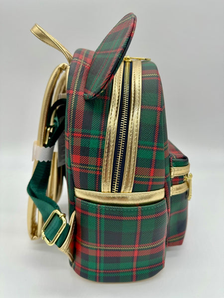 Disney Parks Christmas Holiday Plaid Loungefly Mini Backpack 2025 Gold Red Green3