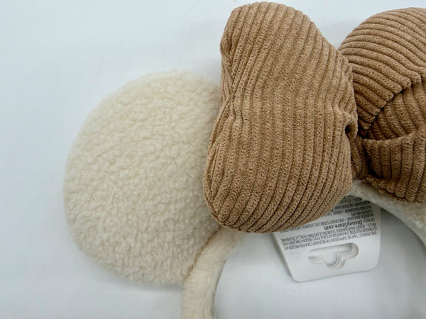 Disney Parks Fall Sherpa Fuzzy Minnie Mouse Ears Headband 2026 White Corduroy2