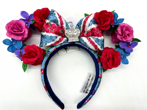 Disney EPCOT Queen Of The Kingdom UK Floral Minnie Mouse Ears Headband Rose NWT