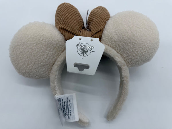 Disney Parks Fall Sherpa Fuzzy Minnie Mouse Ears Headband 2026 White Corduroy4