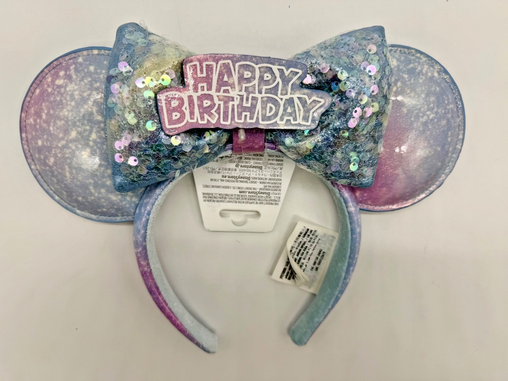 Disney Parks Happy Birthday Sequin Minnie Mouse Ears Headband Pink Blue Yellow0