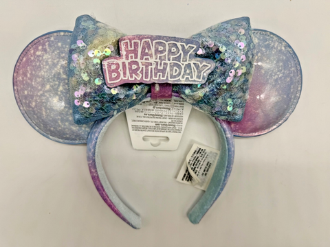 Disney Parks Happy Birthday Sequin Minnie Mouse Ears Headband Pink Blue Yellow0