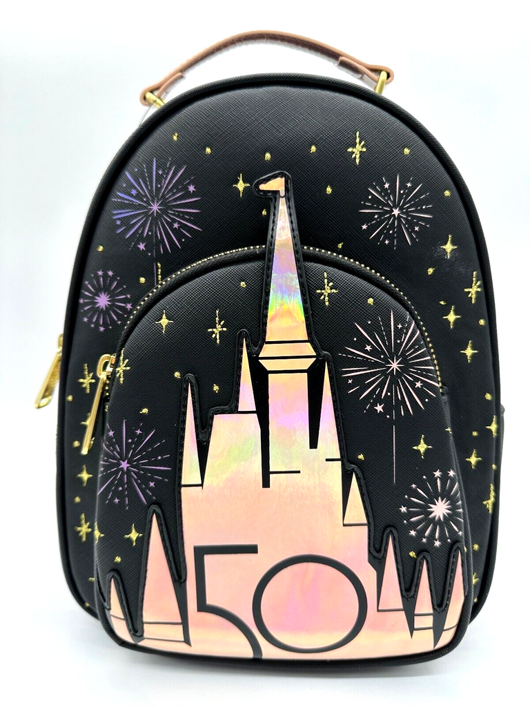 Disney Parks WDW 50th Anniversary Loungefly Gold Iridescent Castle Bac Shop Theme Parks