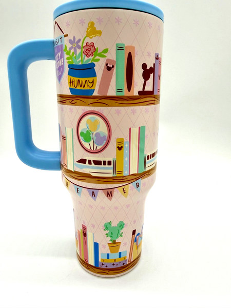 Disney Parks Main Street Monorail Bookshelf Dreamer Library Tumbler 44 Oz NWT3