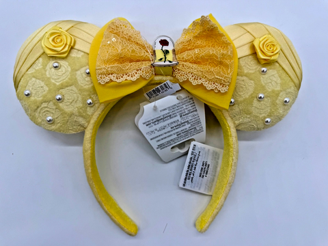 Disney Parks Beauty & the Beast Belle Minnie Mouse Ears Pearl Rose Headband 20260