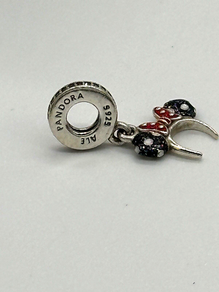 Disney Parks Pandora Charm Minnie Mouse Black White Ear Headband Polka Dot Bow