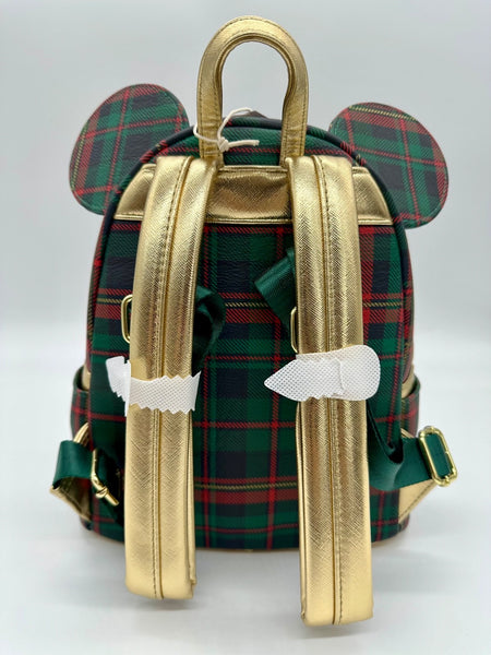 Disney Parks Christmas Holiday Plaid Loungefly Mini Backpack 2025 Gold Red Green5