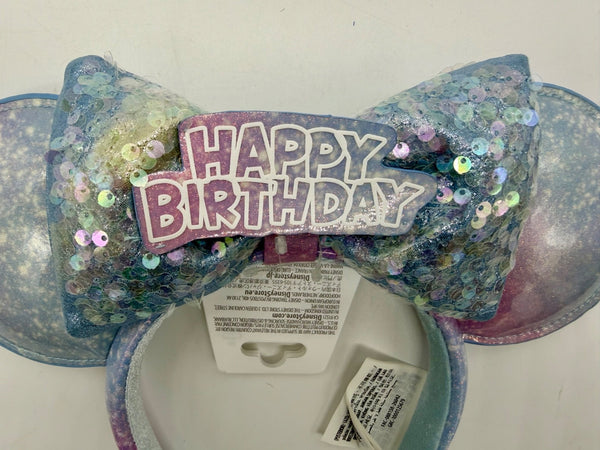 Disney Parks Happy Birthday Sequin Minnie Mouse Ears Headband Pink Blue Yellow1