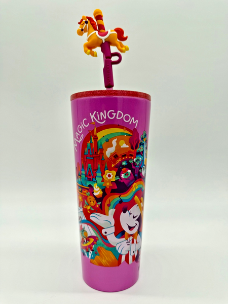 Disney Parks Starbucks Magic Kingdom Carousel Horse Straw Topper Tumbler 20260