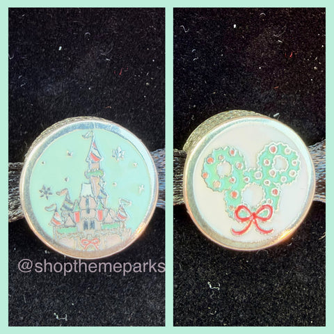 Disney Parks Pandora Castle Wreath Holiday 2026 Christmas Button