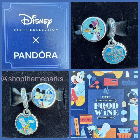Disney Parks Pandora Epcot Food & Wine Festival Charm Set Donald Mickey Minnie 2026 2 charm Set