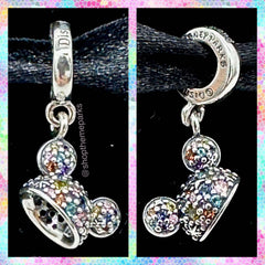 Disney Parks Pandora Disneyland Multicolor Ear Hat Dangle Charm 70th Anniversary Exclusive
