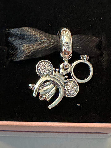Disney Parks Pandora Bride Minnie Ears Headband Ring Charm Dangle 2023 Exclusive