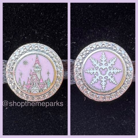 Disney Parks Pandora Pink Castle Mickey Snowflake Exclusive Button Charm Holiday 2025