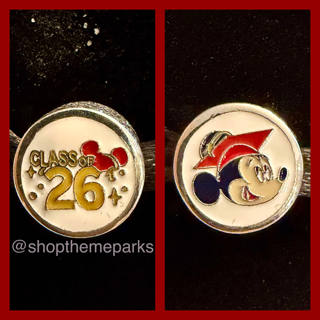 Disney Parks Pandora Mickey Mouse Graduation Class of 2026 Charm Button Exclusive