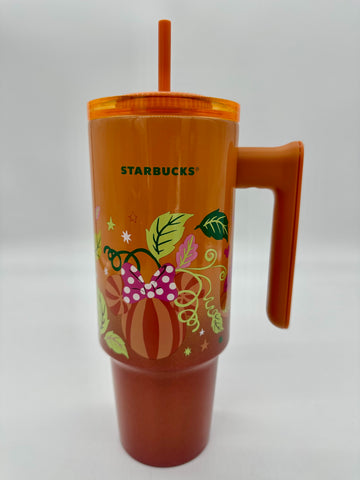 Disney Parks Starbucks Mickey Pumpkin PSL Handle Orange Tumbler Travel