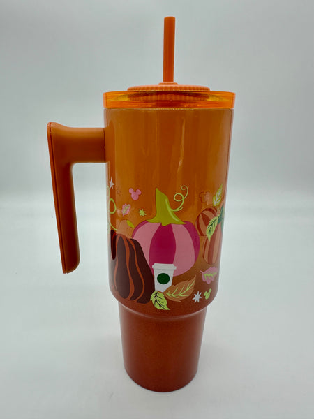 Disney Parks Starbucks Mickey Pumpkin PSL Handle Orange Tumbler Travel