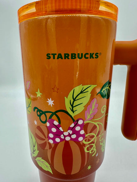 Disney Parks Starbucks Mickey Pumpkin PSL Handle Orange Tumbler Travel