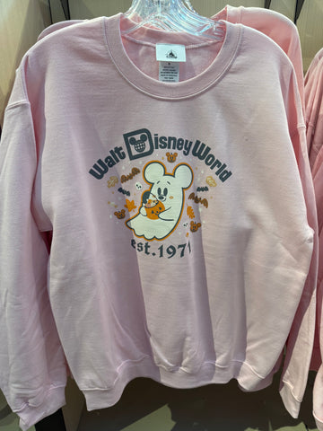 Disney Parks Halloween PINK Mickey Mouse Cute Ghost Sweatshirt Walt Disney World 2025