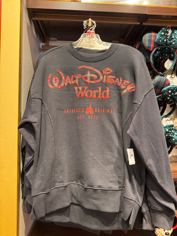 Disney Parks WDW Holiday Plaid Sweatshirt Black Walt Disney World 2025