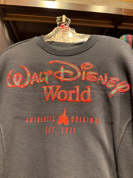Disney Parks WDW Holiday Plaid Sweatshirt Black Walt Disney World 2025