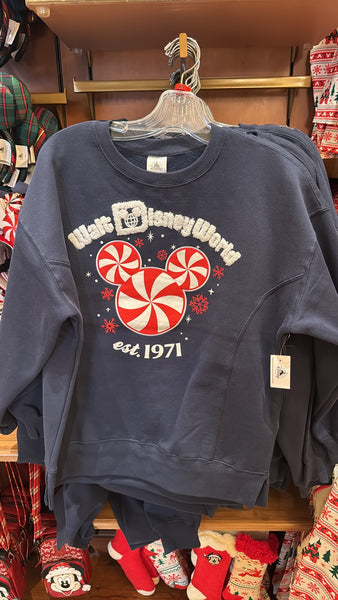 Disney Parks Peppermint Mickey Mouse Sweatshirt Navy Walt Disney World 2025 WDW