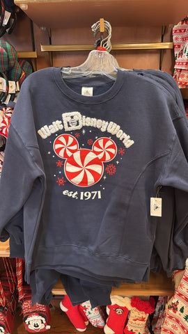 Disney Parks Peppermint Mickey Mouse Sweatshirt Navy Walt Disney World 2025 WDW