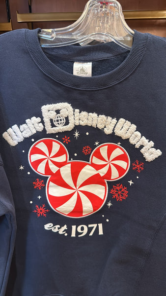 Disney Parks Peppermint Mickey Mouse Sweatshirt Navy Walt Disney World 2025 WDW