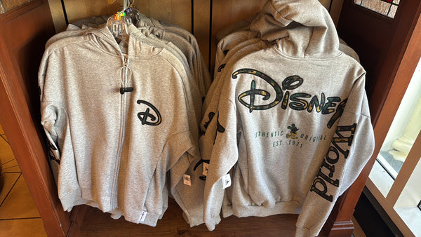 Disney Parks Mickey Mouse Camoflauge Military Gray Zip Hoodie WDW Veterans Day 2025