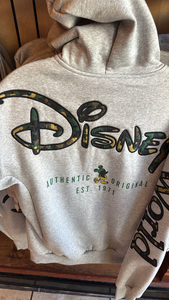 Disney Parks Mickey Mouse Camoflauge Military Gray Zip Hoodie WDW Veterans Day 2025