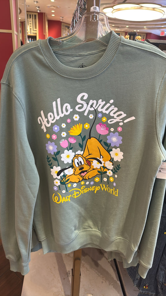Disney Parks Hello Spring Pluto Sweatshirt Flowers WDW 2026