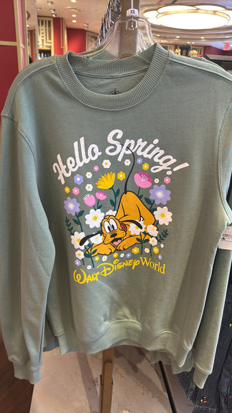 Disney Parks Hello Spring Pluto Sweatshirt Flowers WDW 2026