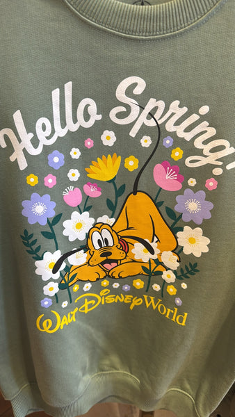 Disney Parks Hello Spring Pluto Sweatshirt Flowers WDW 2026
