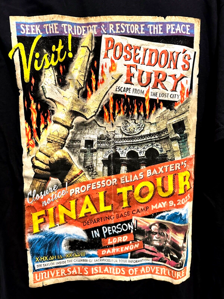 2023 Universal Studios Poseidon’s Fury Final Tour TShirt XL Islands Of Adventure