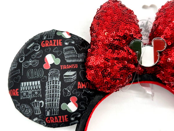 Disney Parks Epcot Italy Minnie Mouse Ears Headband Black Red Sequin NWT 2024