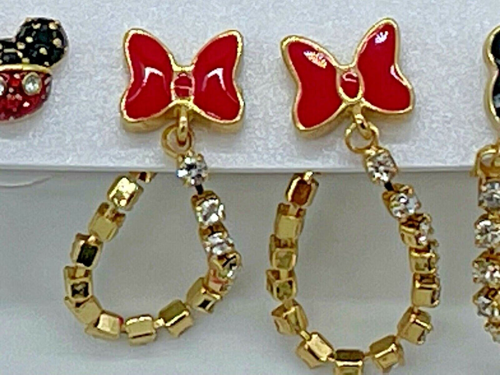 Disney Parks Baublebar Mickey Minnie Mouse Set of 3 Earrings Post Dangle Bow Nwt