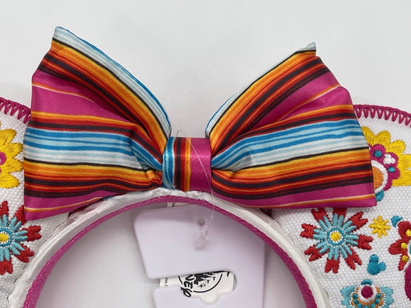 Disney Parks Epcot Mexico Pavilion Flower Minnie Mouse White Ears Headband 2022