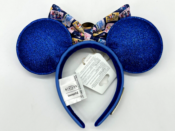 Disney Parks Riviera Resort Minnie Mouse Ears Headband DVC Blue Glitter Postcard