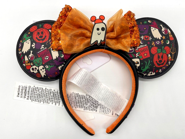 Disney Parks Halloween Minnie Mickey Mouse Ears Headband Ghost Glow in the Dark