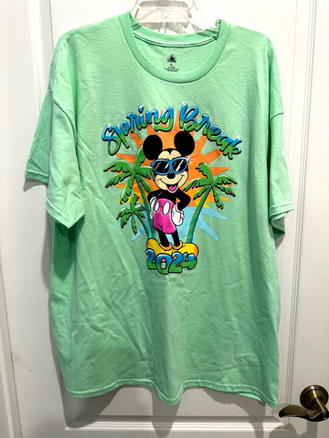 Disney Parks Spring Break 2024 T Shirt Mickey Mouse XL Adult Green WDW NWT