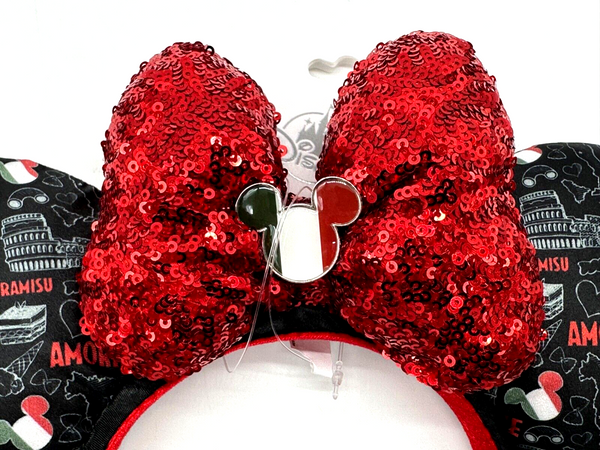 Disney Parks Epcot Italy Minnie Mouse Ears Headband Black Red Sequin NWT 2024