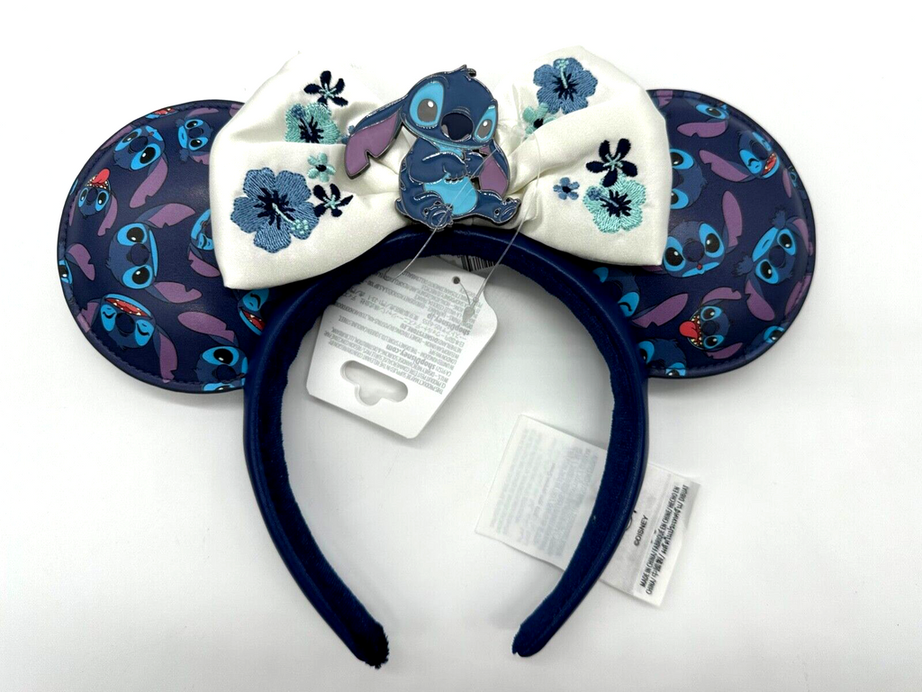 Disney Parks Stitch Minnie Mouse Ears Headband NWT 2024 Hibiscus Embroidered Bow